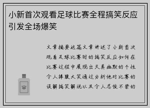 小新首次观看足球比赛全程搞笑反应引发全场爆笑