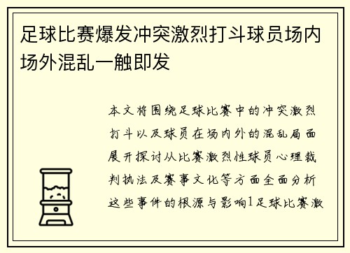 足球比赛爆发冲突激烈打斗球员场内场外混乱一触即发
