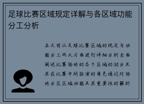 足球比赛区域规定详解与各区域功能分工分析