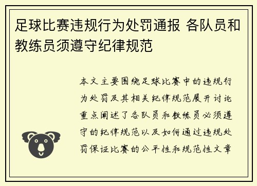 足球比赛违规行为处罚通报 各队员和教练员须遵守纪律规范