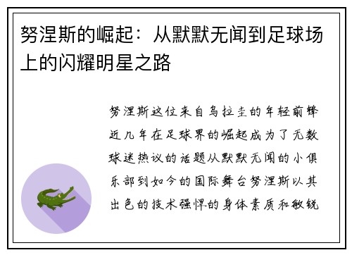 努涅斯的崛起：从默默无闻到足球场上的闪耀明星之路