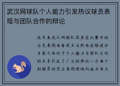 武汉网球队个人能力引发热议球员表现与团队合作的辩论