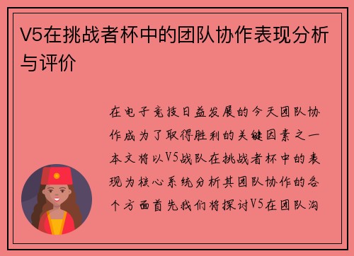 V5在挑战者杯中的团队协作表现分析与评价